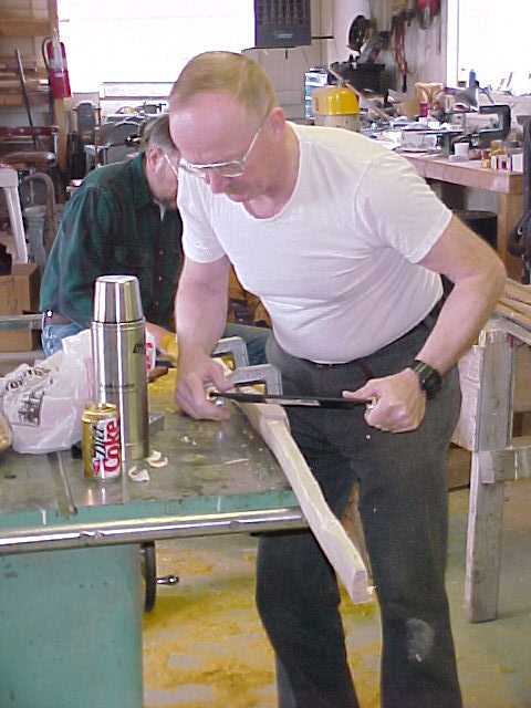 Jim Hill with a drawknife.