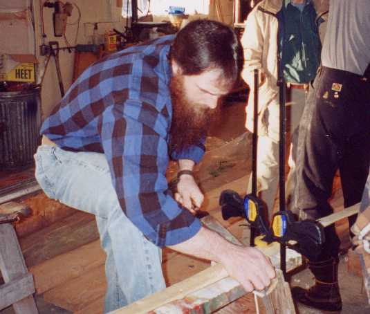 Martin Farris working on his birch selfbow.